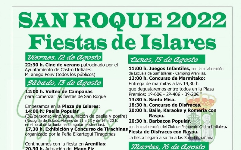 Programa De Fiestas De San Roque 2022 En Islares Castro Urdiales