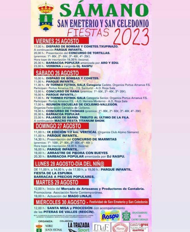 Programa de fiestas San Emeterio y San Celedonio 2023 en Sámano Castro